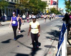 sporting my Swirlgear on race day! Fortunately, you don't really see the pink shoes which I DESPISE